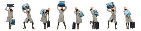 Woman with suitcase ready for winter vacation — Stock Photo, Image