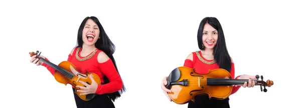 Jovem com violino no branco — Fotografia de Stock