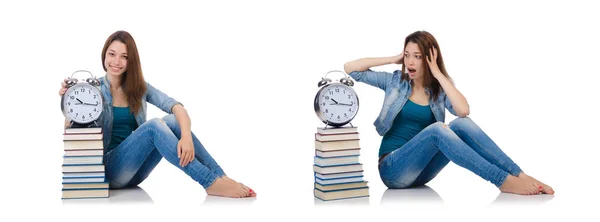 Estudiante chica tratando de cumplir sus plazos de estudio — Foto de Stock