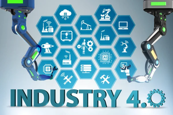 Concepto Industria 4.0 con varias etapas - renderizado 3d —  Fotos de Stock