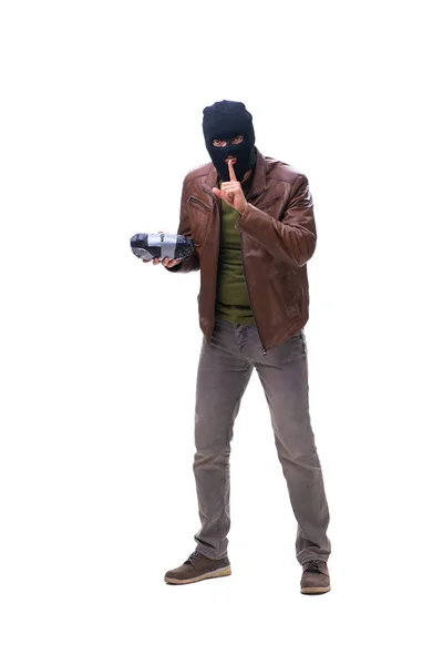 Robber wearing balaclava isolated on white background — Stock Photo, Image
