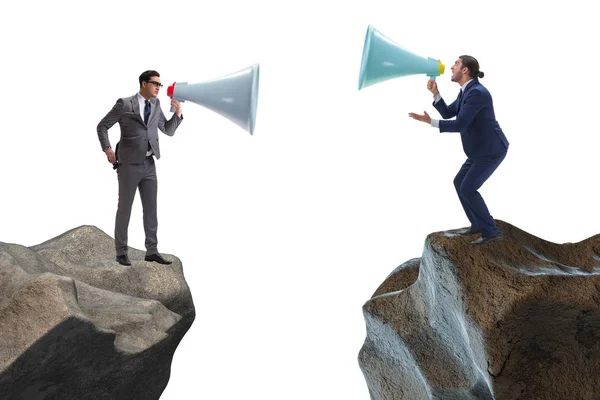 Businessman shouting with loudspeaker at each other — 스톡 사진