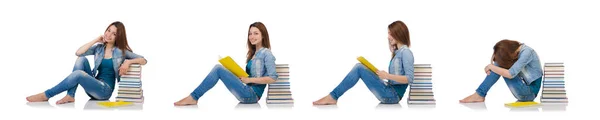 Estudiante chica con libros en blanco —  Fotos de Stock