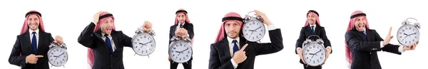 Arabische man in de tijd concept op wit — Stockfoto