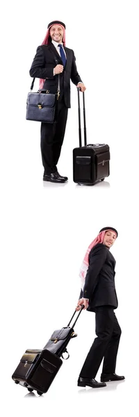 Arab man with luggage on white — Stock Photo, Image