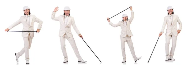 Джентльмен в белом костюме изолирован на белом — стоковое фото