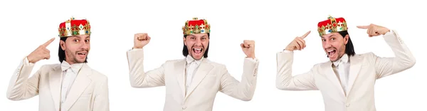 Funny king in white suit — Stock Photo, Image