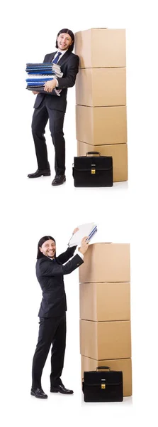 Hombre con cajas llenas de trabajo —  Fotos de Stock