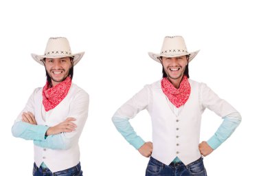 Beyaz arka planda izole edilmiş bir kovboy.