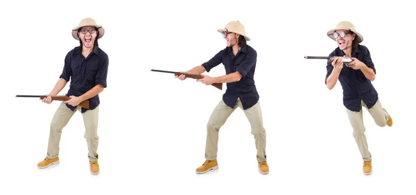 Funny hunter wearing safari hat — Stock Photo, Image