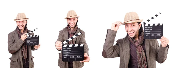 映画のクラッパーと帽子を持つ男 — ストック写真