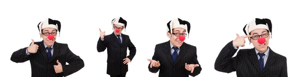 Clown Geschäftsmann isoliert auf weiß — Stockfoto