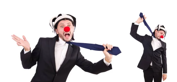 Grappige clown zakenman geïsoleerd op de witte achtergrond — Stockfoto