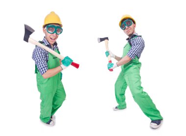 komik adam beyaz izole balta