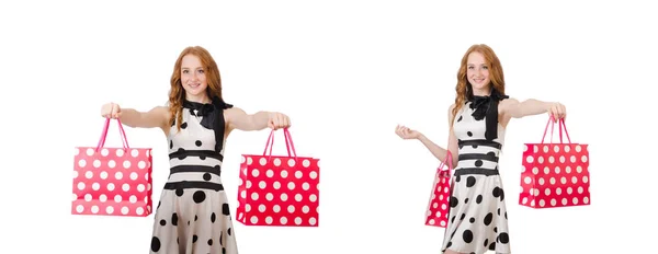 Jovem com sacos de compras em branco — Fotografia de Stock