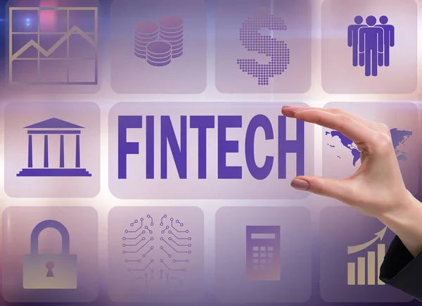 Ruce drží finanční technologie fintech koncept — Stock fotografie
