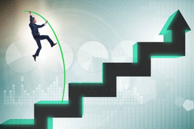 İş adamı kasası bar çizelgelerinin üzerinden atlıyor