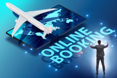 İş adamıyla online uçuş rezervasyonu kavramı