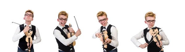 Jogador de violino engraçado isolado em branco — Fotografia de Stock