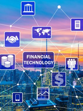 Fintech finansal teknoloji kavramına sahip akıllı şehir konsepti