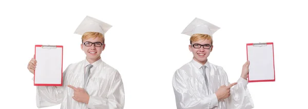 Estudiante con cuaderno aislado en blanco — Foto de Stock