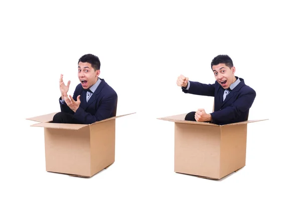 Homem engraçado na caixa — Fotografia de Stock