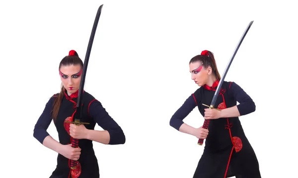 Mujer en concepto de arte marcial japonés — Foto de Stock