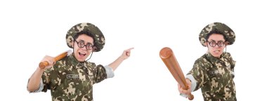 Beyazda izole edilmiş beyzbol sopalı asker