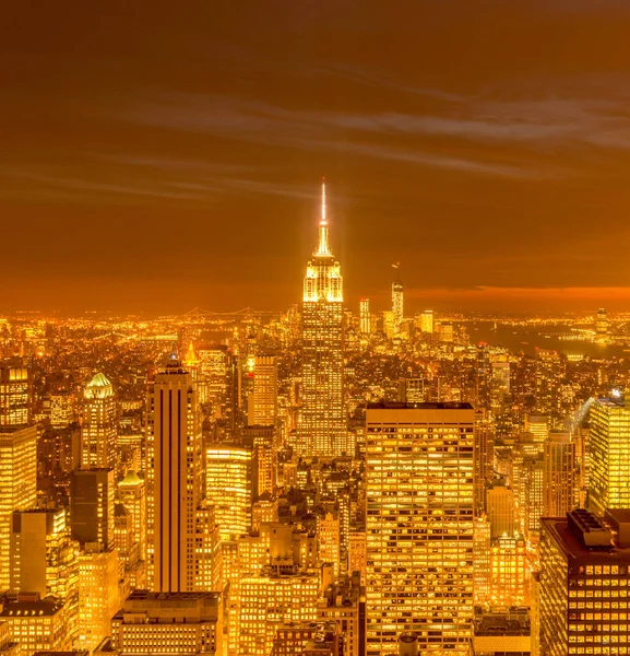 Uitzicht op New York Manhattan tijdens zonsondergang — Stockfoto