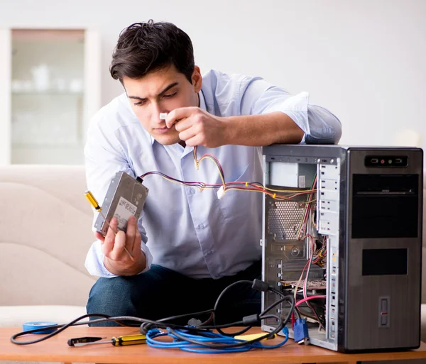 Frustrated man with broken pc computer