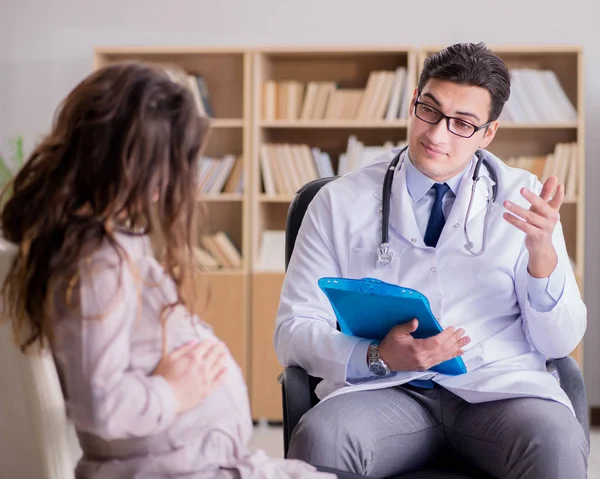 Hamile kadın muayene için doktoru ziyaret ediyor. — Stok fotoğraf