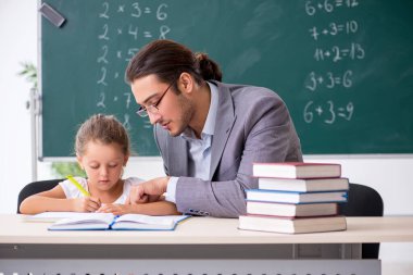 Öğretmenim ve genç kız sınıfta.