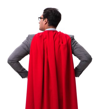 Süper kahraman iş adamı beyazda izole edilmiş