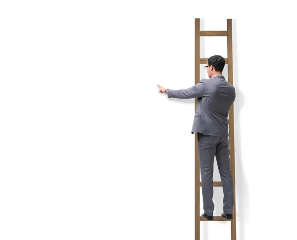 Empresário subir escadas isoladas em branco — Fotografia de Stock