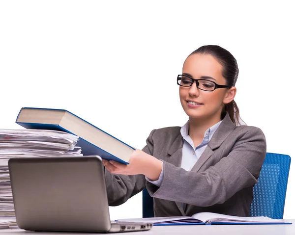 Young businesswoman in office isolated on white — Stock Photo, Image