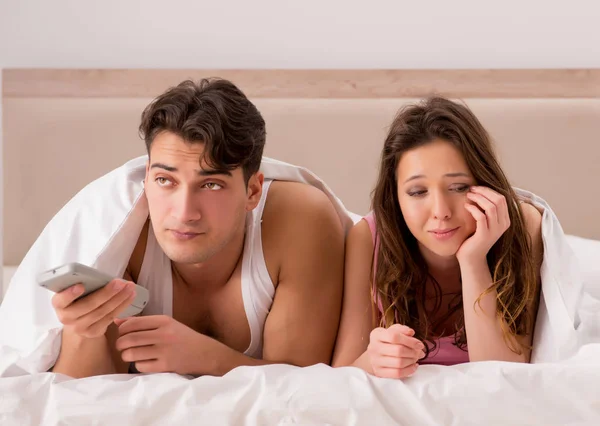 Family conflict with wife husband in bed — Stock Photo, Image