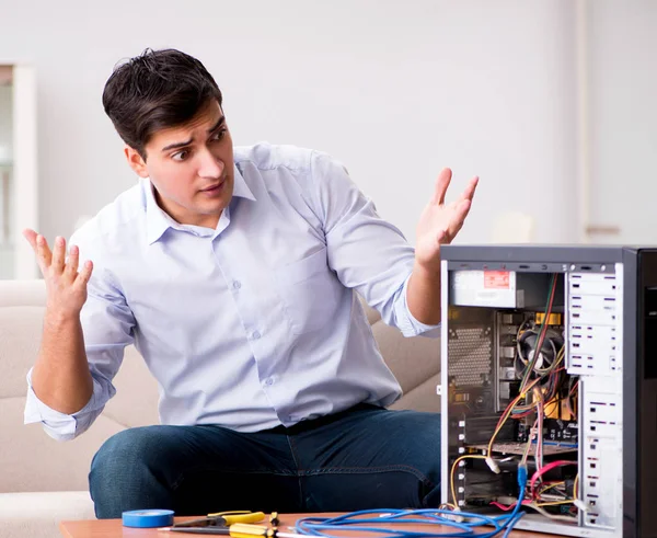 Frustrated man with broken pc computer