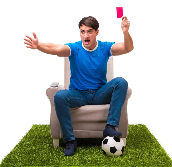 Homem assistindo esportes isolados no fundo branco — Fotografia de Stock