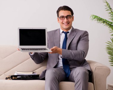 İşadamı ile kanepe oturma dizüstü dizüstü