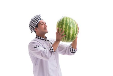 Beyaz karpuzlu genç aşçı.