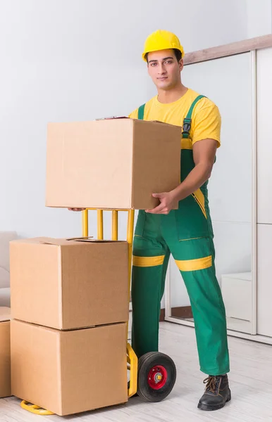 Transportation worker delivering boxes to house