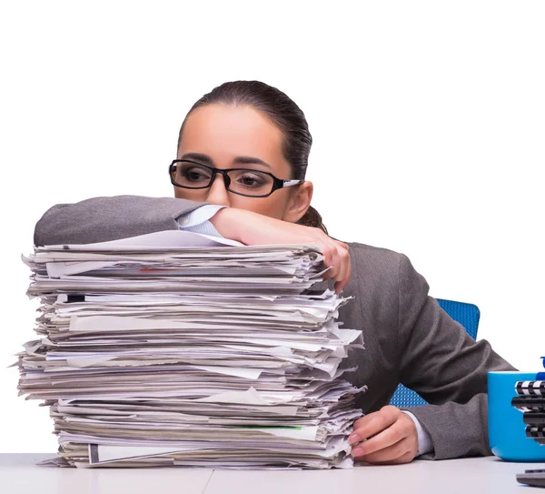 Young businesswoman in office isolated on white — Stock Photo, Image