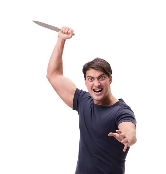 Молодой гангстер с ножом изолирован на белом — стоковое фото