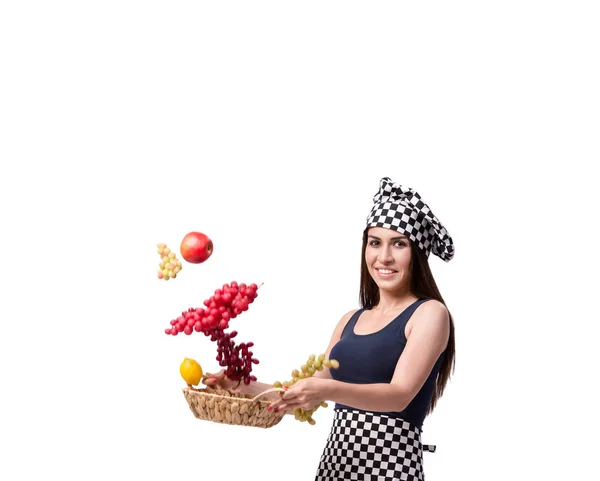 Junge Frau kocht isoliert auf weißem Hintergrund — Stockfoto