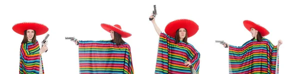Chica bastante mexicana en pocho vívido aislado en blanco —  Fotos de Stock