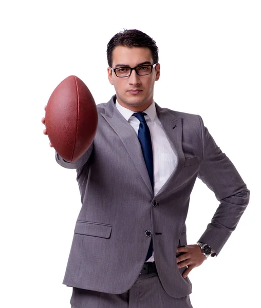 Podnikatel s amerického fotbalu izolované na bílém — Stock fotografie