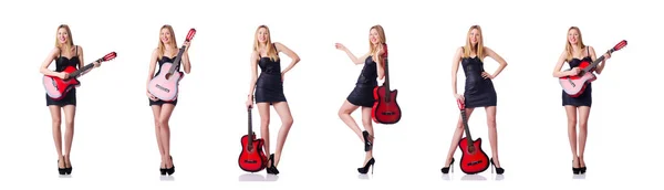 Guitarrista feminina isolada em branco — Fotografia de Stock