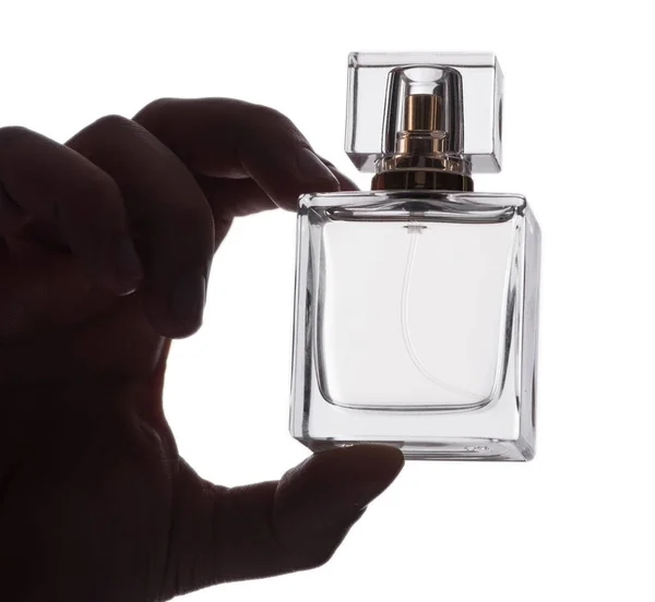 Homme sexy avec bouteille de parfum — Photo