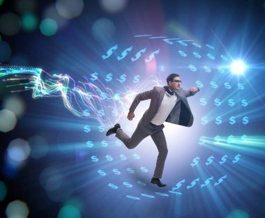 Hamster çarklı bir iş adamı dolarları kovalıyor.