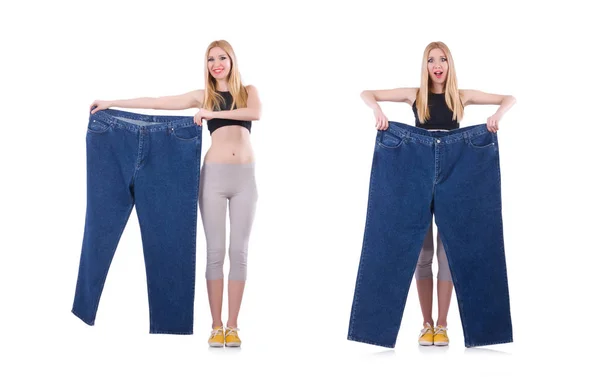 超大尺寸牛仔裤的节食概念 — 图库照片